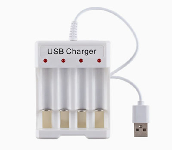 4-Slot USB Charger for AA / AAA Ni-MH / Ni-Cd Rechargeable Batteries 4-Slot USB Charger for AA / AAA Ni-MH / Ni-Cd Rechargeable Batteries