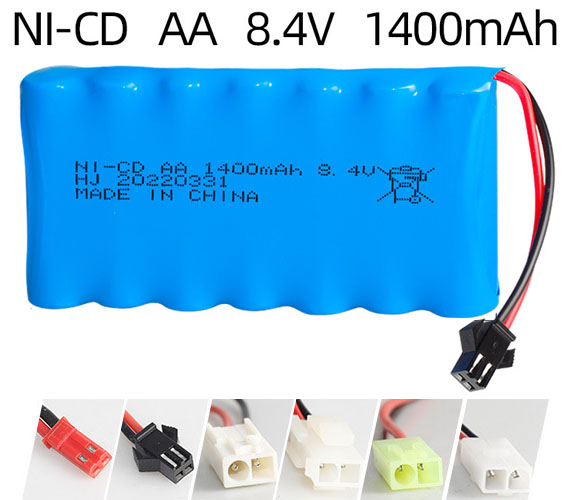 Pacco batteria ricaricabile Ni-Cd 8.4V 1400mAh – Formato AA Pacco batteria ricaricabile Ni-Cd 8.4V 1400mAh – Formato AA