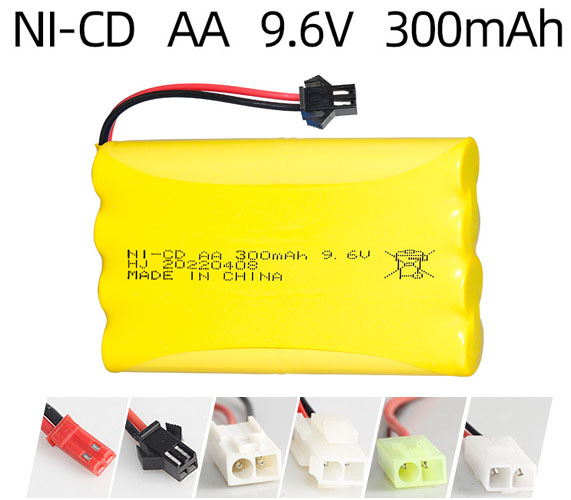 Pacco batteria ricaricabile Ni-Cd 9.6V 300mAh – Formato AA Pacco batteria ricaricabile Ni-Cd 9.6V 300mAh – Formato AA