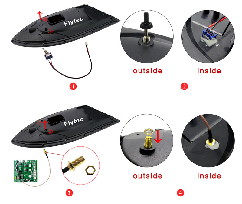 How to install Flytec 2011-5 RC Boat Switch and Antenna？