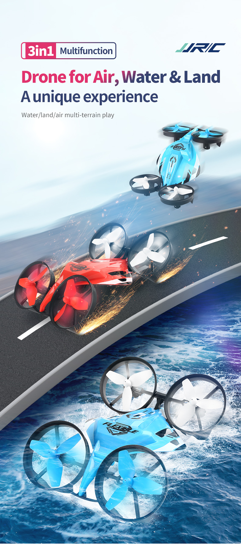 JJRC H113 3 in1 Drone Multifunctional Mini Airplane Waterproof Remote Control Boat Drone Toys