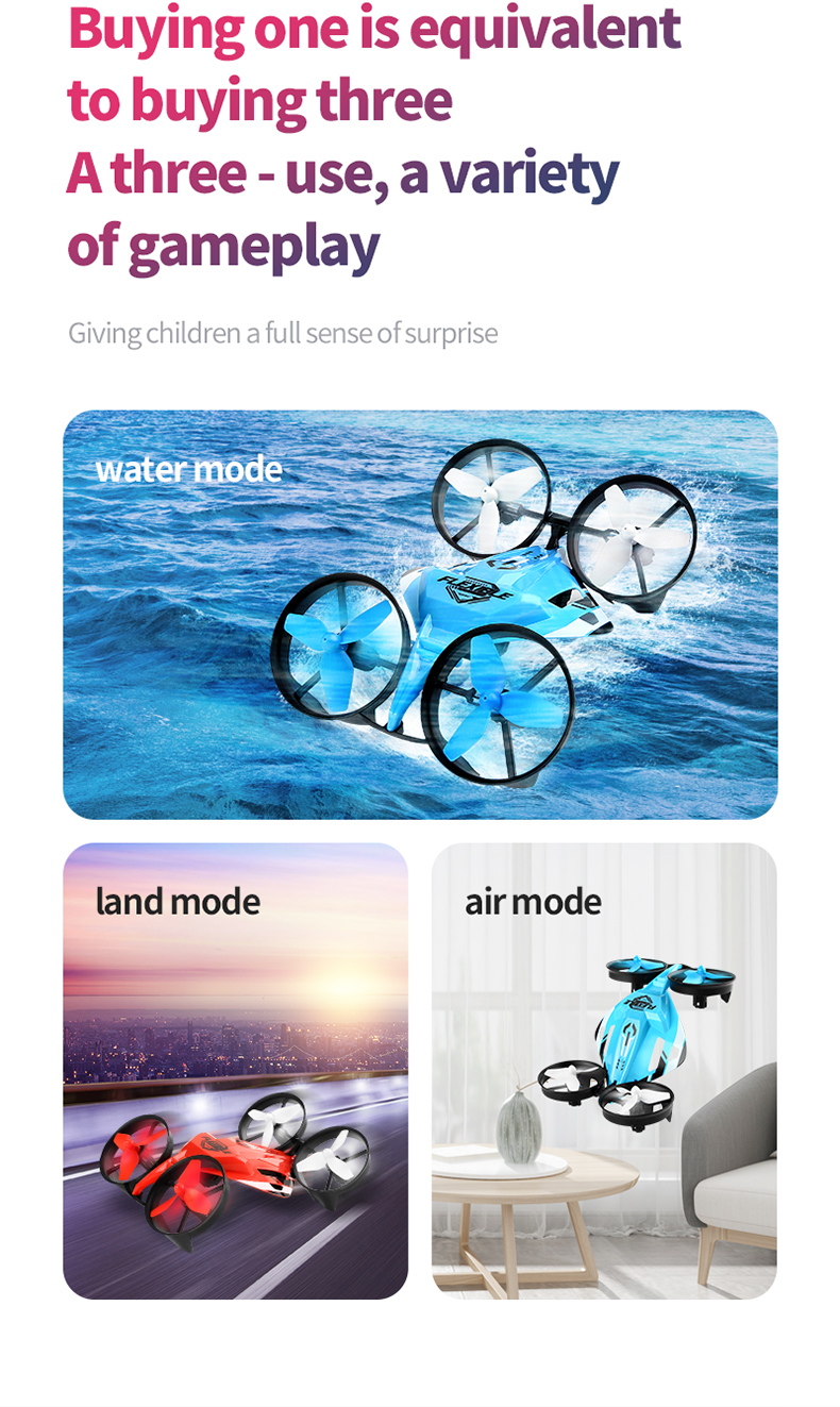 JJRC H113 3 in1 Drone Multifunctional Mini Airplane Waterproof Remote Control Boat Drone Toys