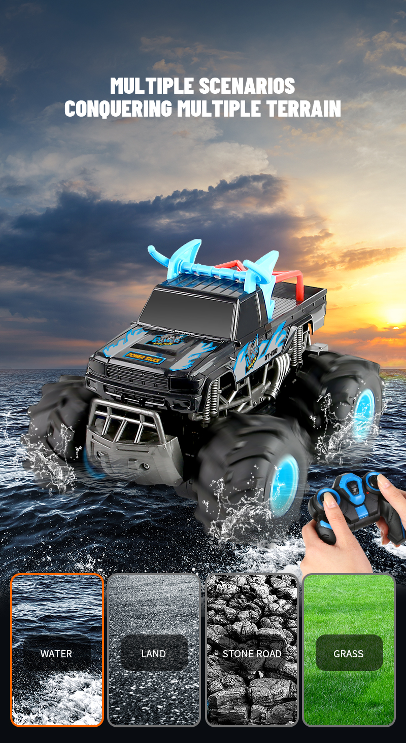 JJRC Q135 RC Car 2.4G 4WD Amphibious Off-Road Climbing Desert Pull High Speed Stunt Car All Terrain Controlled Toys RTR For Kids