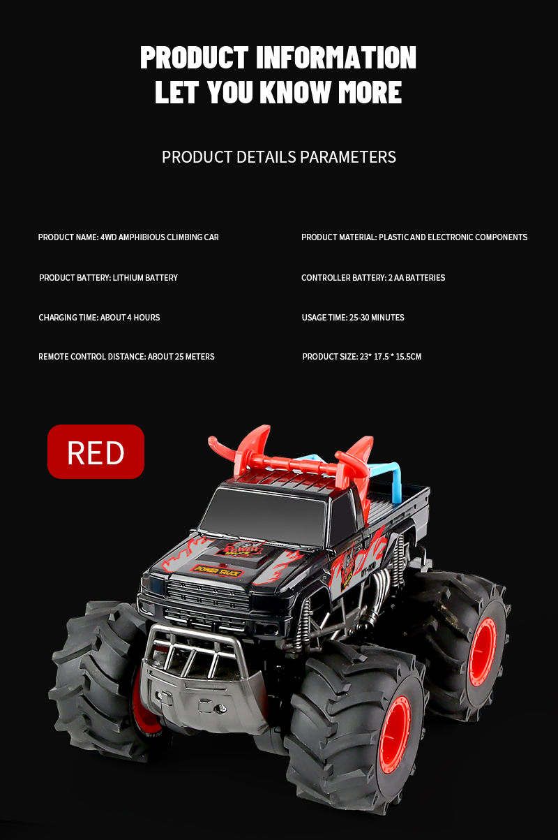 JJRC Q135 RC Car 2.4G 4WD Amphibious Off-Road Climbing Desert Pull High Speed Stunt Car All Terrain Controlled Toys RTR For Kids