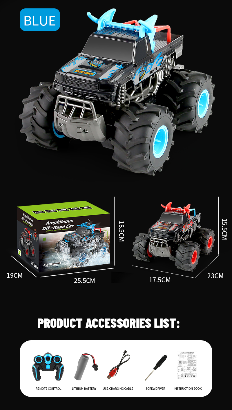 JJRC Q135 RC Car 2.4G 4WD Amphibious Off-Road Climbing Desert Pull High Speed Stunt Car All Terrain Controlled Toys RTR For Kids