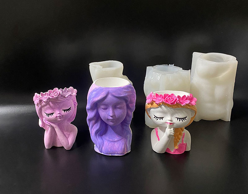 Quiet girl Pen holder Wreath Beauty girl Flower pot mold Aromatherapy candle silicone mold DIY Handmade Painting Gypsum mold