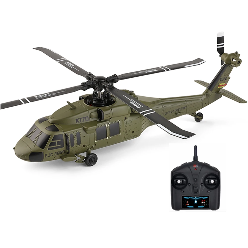 XK K170 UH-60L 2.4G 4CH 6-Axis Gyro Brushless Motor Military Green RC Helicopter