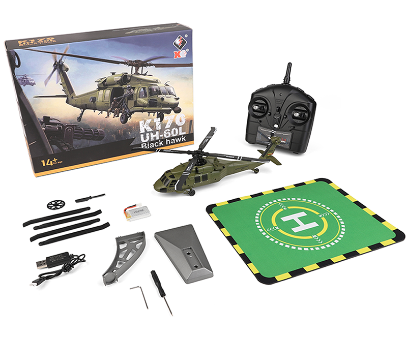 XK K170 UH-60L 2.4G 4CH 6-Axis Gyro Brushless Motor Military Green RC Helicopter