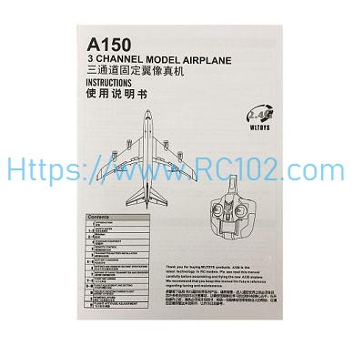 English instructions book XK A150 RC Airplane Spare Parts